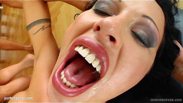 Cony F in group blowbang facial cumshot scene on Cum For Cover 