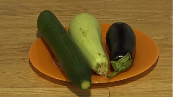 Eggplant zucchini and cucumber stretch my roomy anal a wide open hole in a butt