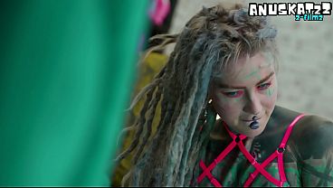 Ink covered beauty solo anal toy play in lace lingerie