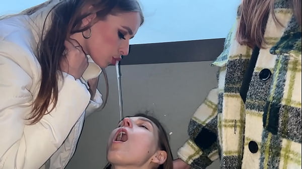 Sadistic Humiliation Of Human Ashtray With Spit And Ashes - Public Lezdom Party thumbnail