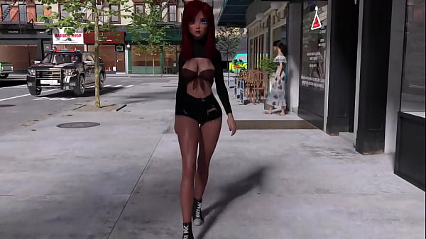 Alyson walking down sidewalk while her magical breasts show themselves in public 