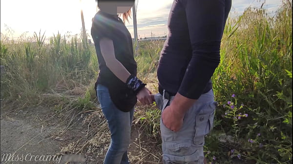 Dick flash i pull out my cock in front of a young girl in public road and she helps me cum it's very risky 4k