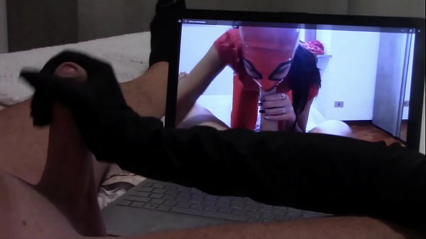 Preview Gift to my biggest fan: handjob in gloves, while is watching one of my vids, with cumshot 