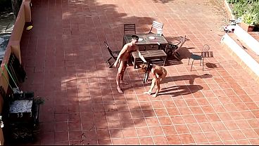 Couple catched fucking in the courtyard