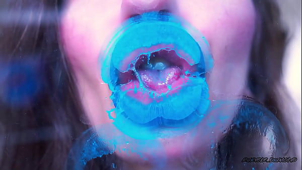 Wet red sticky lipgloss kiss 