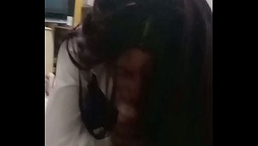 Hot black girl in dress sucks nice white cock (05:05)