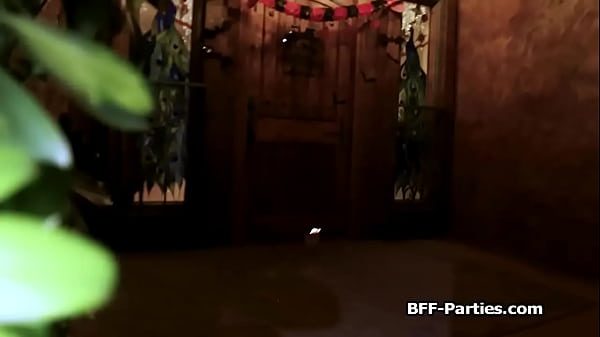 Halloween candy stealing turns to fourway dick sucking for these naughty teens 