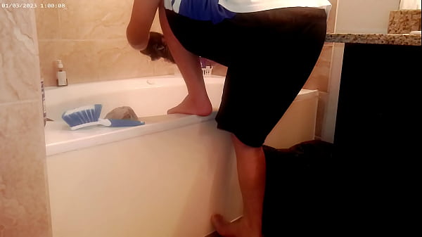 Generally tiding up the bathroom housechore work 