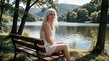 Jovencita hermanastra virgen de ojos azules siendo follada en el lago por la gran polla de su hermanastro