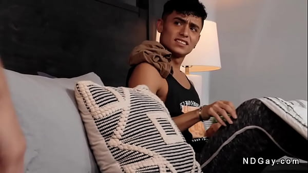 Muscle stepbrother Dalton Riley is annoyed by his soft twink stepbro Ian Daniels and lays him in bed and sucks his cock then anal fucks him 