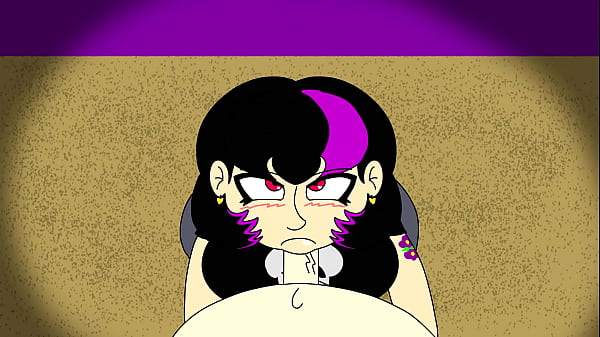 Gothic gal gives head to lucky nerd 