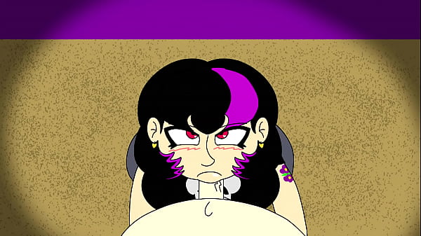 Gothic gal gives head to lucky nerd 