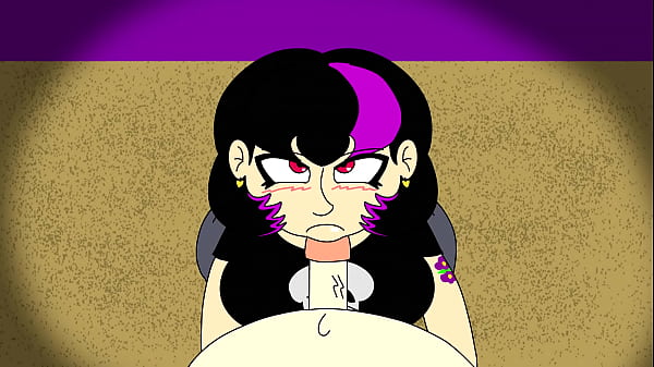 Gothic gal gives head to lucky nerd 