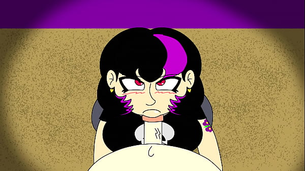 Gothic gal gives head to lucky nerd