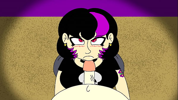 Gothic gal gives head to lucky nerd 