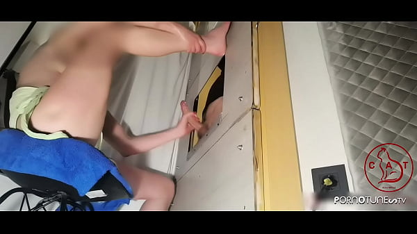 Horny milf at gloryhole front fuck and creampie by big cock 