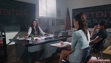 Perv milf teacher watching students fuck
