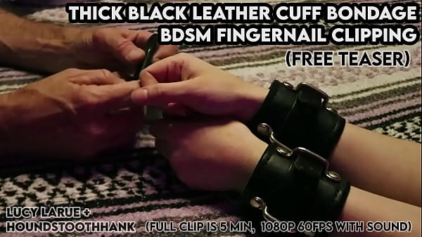 Thick black leather cuff bondage bdsm fingernail clipping 