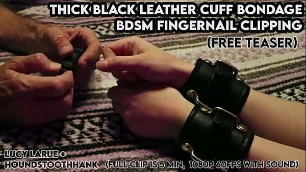 Thick black leather cuff bondage bdsm fingernail clipping