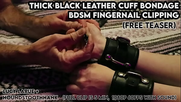 Thick black leather cuff bondage bdsm fingernail clipping