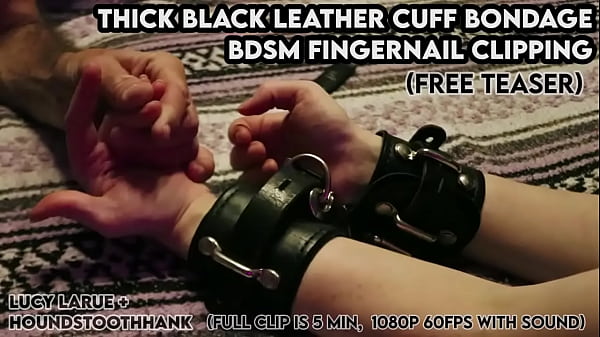 Thick black leather cuff bondage bdsm fingernail clipping 