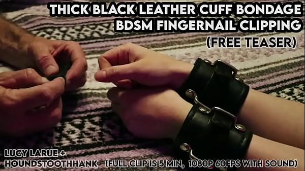Thick black leather cuff bondage bdsm fingernail clipping