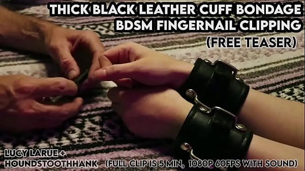 Thick black leather cuff bondage bdsm fingernail clipping 