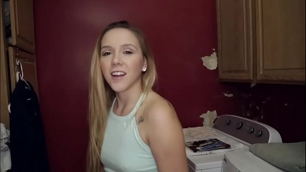 Stepbro convince Hollie Mack getting on her knees to suck his big cock in laundry room 