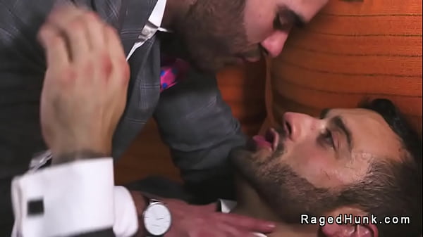 Real estate agent Drew Valentino on a meeting for a job gives blowjob to Pol Prince then anal fucks him in hairy ass bent over glass table 