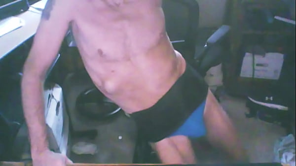2023 Grinding on Stool_in Blue_Briefs and Back_Brace for Stretching andPain Relief