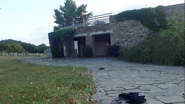 naked  risky visit in public toilet 