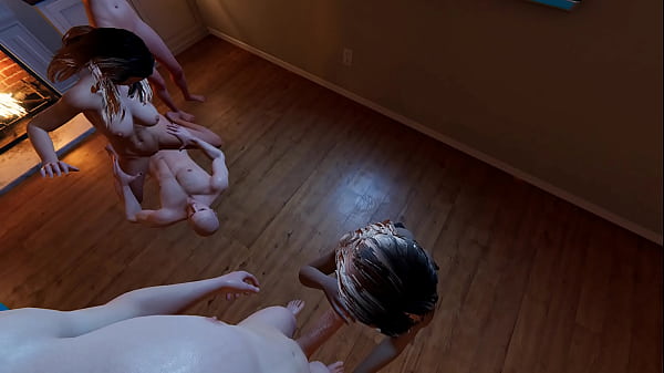 Sex with ebony while white boy fuck stepsister