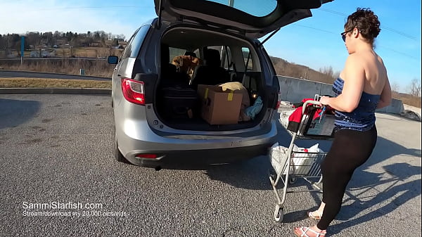 Milf grocery shopping in transparent_leggings