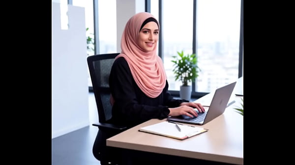 Hijab wearing muslim girl at work