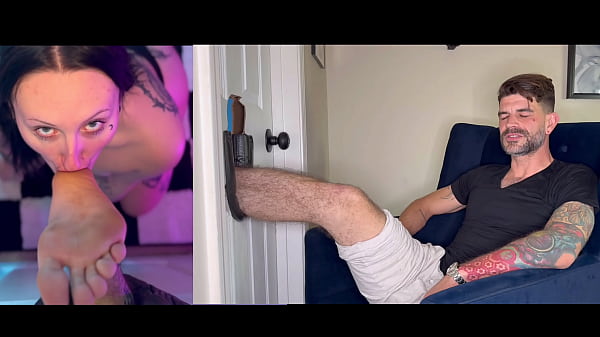 Raven vice licks throats and gags on my feet in gloryhole 