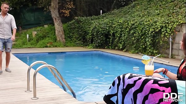 Pool boy fingers and fucks Russian sex goddess Evelina Darling in doggy style 