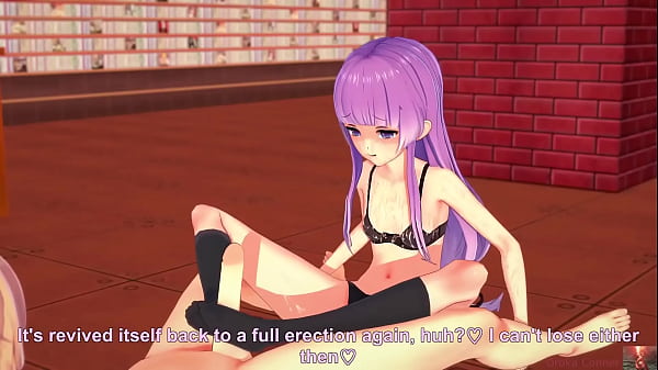 Purple haired girl reinvents footjobs and gets covered all over 