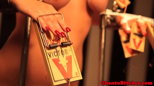 Blonde_sub getsmousetraps clamped on body