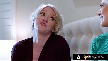 Lustful babe fucks hot blindfolded milf