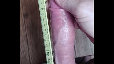 Big white cock, pumped and fat with cock ring get drained after session