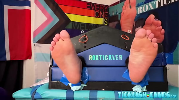 Bound fat guy endures tickling torment 