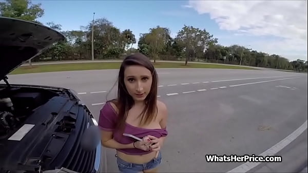 Stranded bigtit plays with_my cock_in traffic