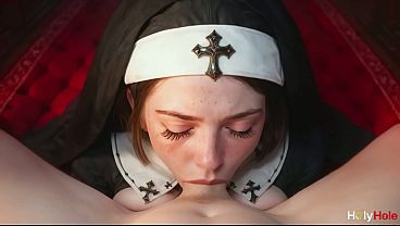 Brunette nun with sagging tits loves rough anal sex