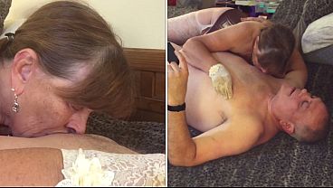 Mature gilf gives a white glove quality blowjob