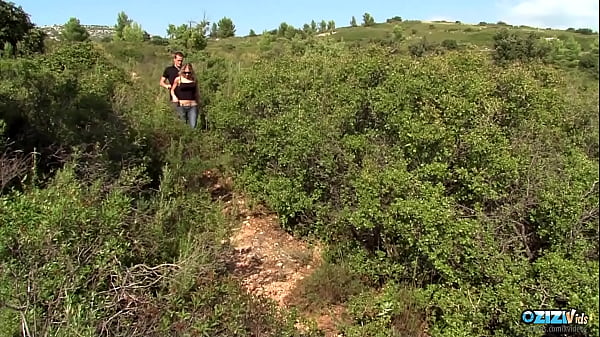 On their outdoor walk route, the blonde and her man come across a guy relaxing in the shade. Her excitement is immeasurable as she notices his bulge, so she quickly starts off the threesome with DP. 