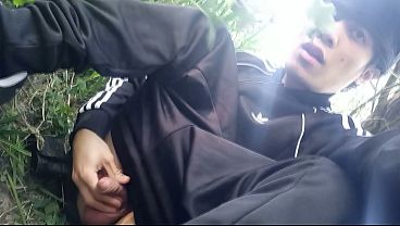 For Those Who Love Cute Twinks In Black-and-white Adidas Tracksuits And Campus Sneakers, Masturbating, Ejaculating A Lot And Cleaning Their Uncircumcised Foreskin Outdoors thumbnail