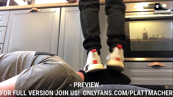 crushing and trampling on the head of the human doormat 