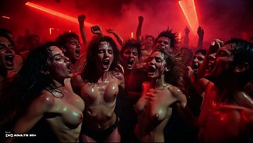 [ai-generated] Red Glow Private Club Rave &ndash; Go-go Dancers, Topless Dj, Flying Big Tits & Crimson Heat Chaos &ndash; Rhythm & Skin thumbnail
