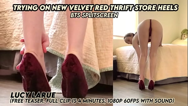 Trying on new velvet red thrift store heels bts splitscreen 