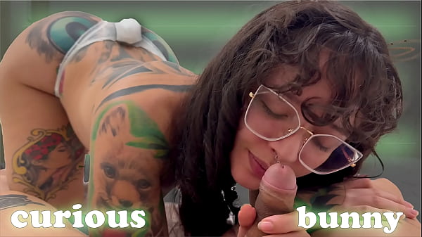 Curious bunny smells my asshole and my cock